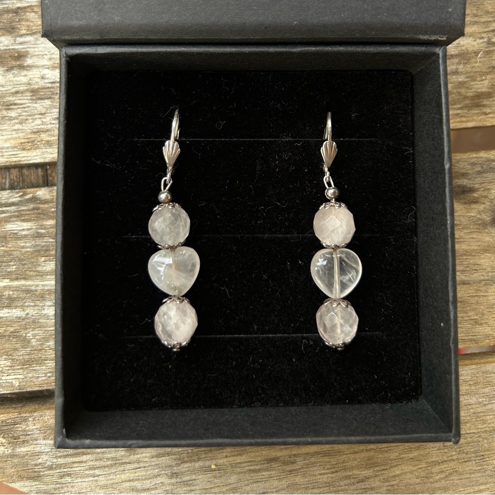 Sterling Silver and Rose Quartz drop earrings